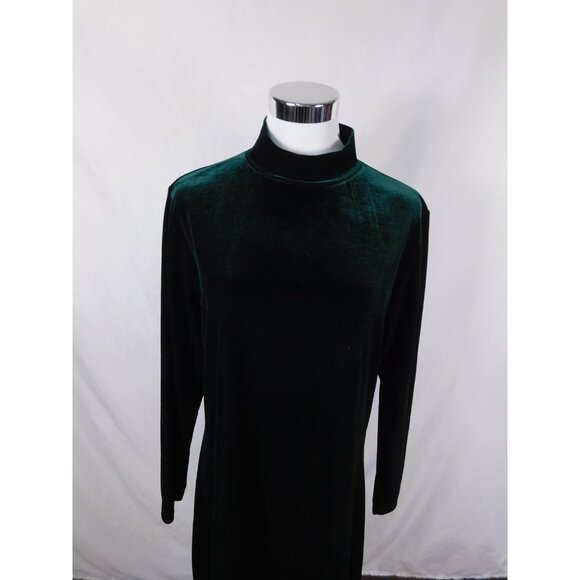 Vintage Jacqueline Ferrar Emerald Velvet Dress 12P - 90s Mock Neck - Excellent - Picture 2 of 10